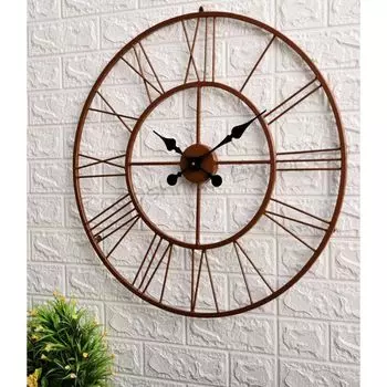 Винтажные часы, железные, большие медные абстрактные аналоговые настенные часы ручной работы (60X60 См, Коричневый, Медь)