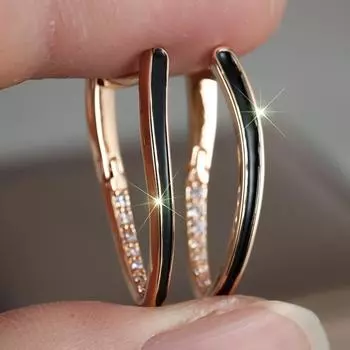 Винтажные черные эмалевые геометрические серьги-кольца для женщин с белым цирконием, модные золотые свадебные украшения золотой/чёрный