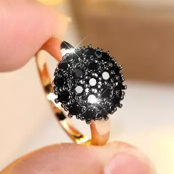 Винтажные черные белые циркониевые обручальные кольца для женщин, роскошные золотые кольца, ювелирные изделия для вечеринок 6 белый/золотой