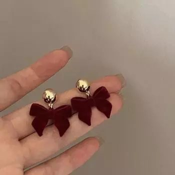 Винтажные черные флокированные серьги геометрические серьги-гвоздики с бантом для женщин с ювелирными аксессуарами красный
