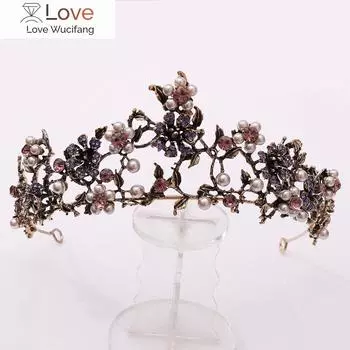 Винтажные черные и фиолетовые хрустальные жемчужные диадемы в стиле барокко, свадебные диадемы, корона со стразами, пышная диадема, вуаль, тиара, свадебные аксессуары для волос чёрный