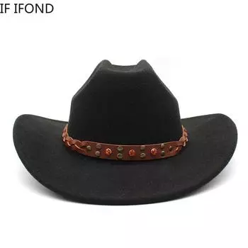 Винтажные черные ковбойские шляпы в стиле вестерн для мужчин, осень-зима 2023, ковбойские шляпы с изогнутыми полями, джазовые шляпы-клош, сомбреро, хомбре, кепки 57-58CM