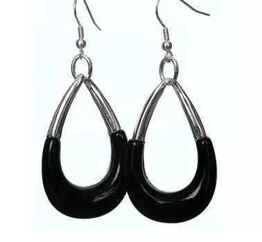 ВИНТАЖНЫЕ ЧЕРНЫЕ СЕРЬГИ С КРЮКОМ из натурального нефрита 925 пробы