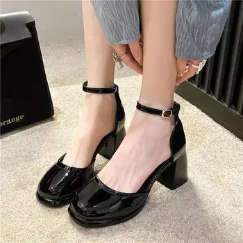 Винтажные черные женские туфли на плоской подошве из лакированной кожи с пряжкой в один ряд, модные мокасины Мэри Джейн 34 чёрный