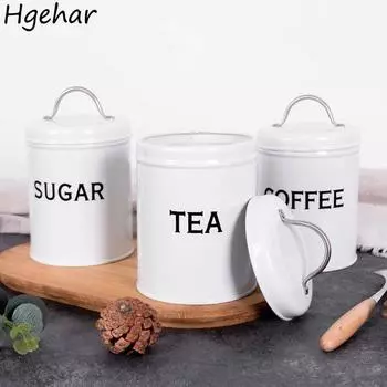 Винтажные чугунные чайные банки с крышкой, влагостойкие банки для хранения кофе, сахара, зерен, кухонные контейнеры для еды, домашний декор