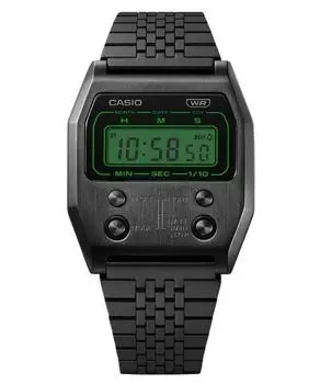 Винтажные цифровые кварцевые часы Casio A1100B-1 с черным ионным покрытием из нержавеющей стали унисекс чёрный