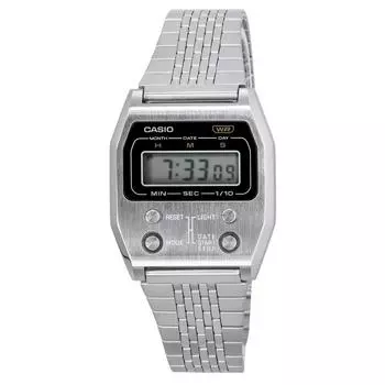 Винтажные цифровые кварцевые часы Casio A1100D-1 унисекс из нержавеющей стали серебряный