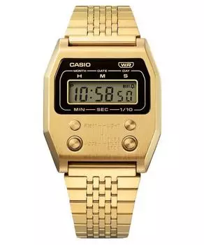 Винтажные цифровые кварцевые часы Casio из нержавеющей стали с ионным покрытием из золота A1100G-5 унисекс чёрный