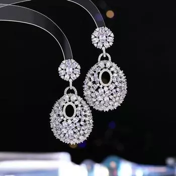 Винтажные цветные циркониевые полые геометрические серьги-капли женские серебряные игольчатые серьги в стиле суда преувеличенной роскоши