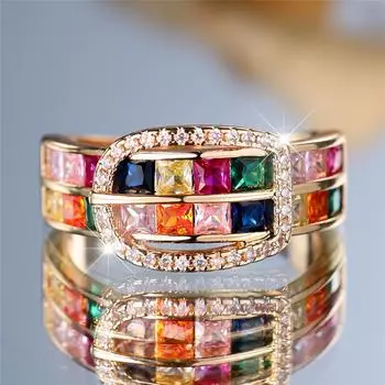 Винтажные цветные кольца с кубическим цирконием для женщин, креативное элегантное кольцо золотого цвета для вечеринки, ювелирные изделия в подарок 6 разноцветный/золотой