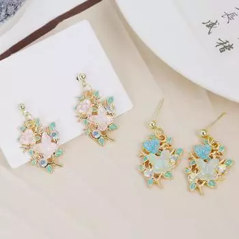 Винтажные цветочные серьги-бабочки в нежных пастельных тонах для женщин розовый