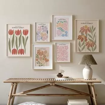 Винтажные цветочные узоры из разных стран, растения, скандинавские постеры и принты, настенная живопись на холсте, картины для домашнего декора 21x30cm No Frame
