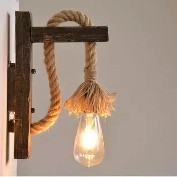 Винтажные деревянные настенные светильники из пеньковой веревки, светильники в стиле ретро для прихожей, прикроватные светильники в стиле лофт, индустриальные светильники в американском стиле, деревянное освещение NO BULB