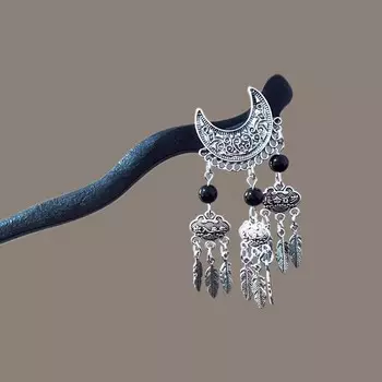 Винтажные деревянные палочки для волос с кисточками в китайском стиле для женщин и девушек, элегантная лунная заколка для волос, головной убор для ханьфу, ювелирные украшения, аксессуары для волос