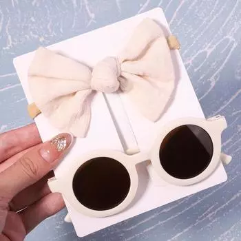 Винтажные детские летние повязка на голову с бантиками, круглые солнцезащитные очки, детские солнцезащитные очки, защитные очки, детские аксессуары для волос 2769-3