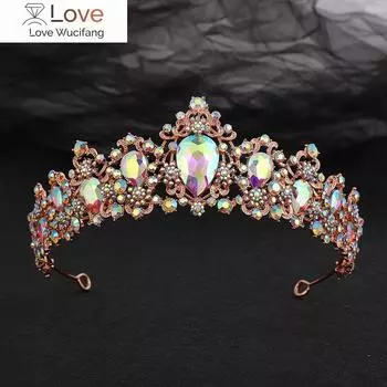 Винтажные диадемы из розового золота AB цвета, свадебные тиары, короны в стиле барокко со стразами, свадебные аксессуары для волос, головной убор невесты