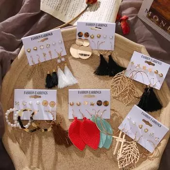 Винтажные длинные леопардовые серьги с кисточками из акриловой смолы, комплект женских богемных висячих серег с листьями и звездами, модные украшения