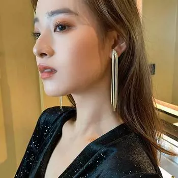 Винтажные длинные металлические цепочки с кисточками, серьги-клипсы 2021, богемные геометрические клипсы без пирсинга для женщин, вечерние ювелирные изделия, подарок