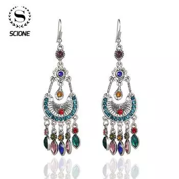 Винтажные длинные серьги с кисточками в богемном стиле, модные женские ювелирные аксессуары, этнические серьги-капли белый