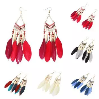 Винтажные длинные висячие перья в стиле бохо, серьги-крючки для женщин, очаровательный ювелирный подарок синий