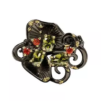 Винтажные дворцовые тисненые цветы, зеленый циркон, черное золото, ручные украшения, женские кольца, украшения для банкета, украшения 6 чёрный