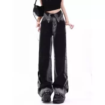 Винтажные джинсы Harajuku, женская одежда для подростков Y2k, женские брюки, модная эстетичная одежда, осенние новые товары, мешковатые брюки S чёрный