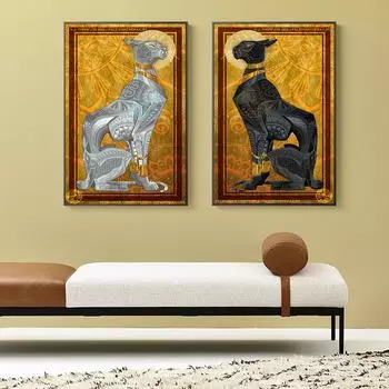 Винтажные египетские домашние кошки, ретро картины на холсте, Древний Египет, фараон, золотой роскошный классический художественный принт, домашний декор на стену 20x30cm No Frame белый