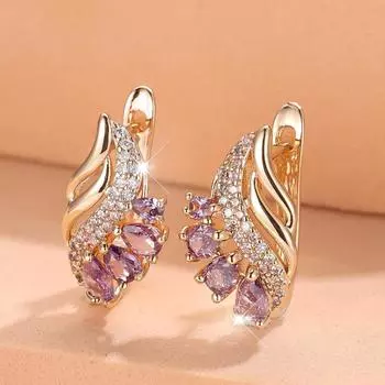 Винтажные фиолетовые серьги с каплями воды из циркона для женщин, золотые роскошные ювелирные изделия, модный подарок фиолетовый/золотой