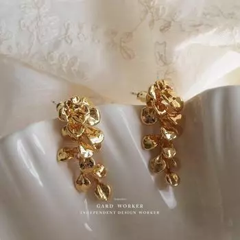 Винтажные французские цветочные серьги-кисточки: Элегантный, легкий металлический силуэт для женщин