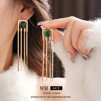 Винтажные французские серьги-кисточки из серебра 925 пробы с квадратным цирконом — элегантный ретро-стиль для женщин Silver Needle