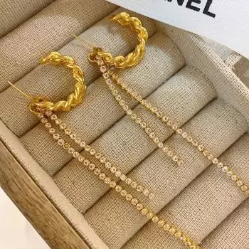 Винтажные французские серьги с кисточками, итальянские серьги-цепочки с фианитами, длинные уникальные серьги-гвоздики, преувеличенные