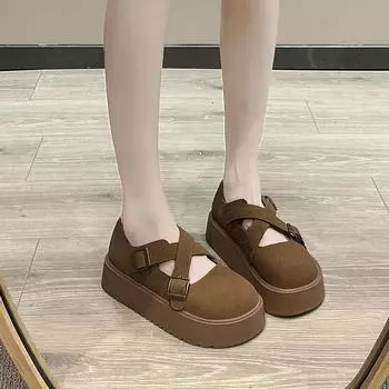 Винтажные французские универсальные туфли с толстой подошвой и неглубоким носком, женские летние туфли 2024 года, универсальные туфли с круглым носком 35 коричневый