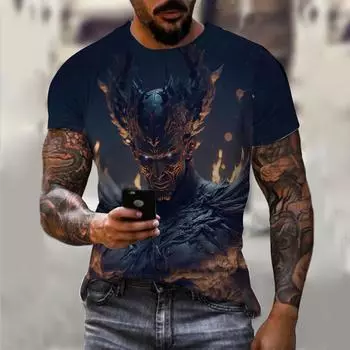 Винтажные футболки для мужчин с 3D принтом и коротким рукавом, летняя модная футболка большого размера, уличный топ в стиле хип-хоп, мужская повседневная одежда M