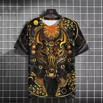 Винтажные футболки для мужчин с принтом металлической лисы, мужская футболка, летняя уличная одежда, быстросохнущие футболки с коротким рукавом, свободные мужские топы 6XL