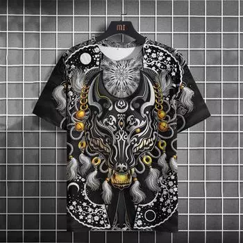 Винтажные футболки для мужчин с принтом металлической лисы, мужская футболка, летняя уличная одежда, быстросохнущие футболки с коротким рукавом, свободные мужские топы XS
