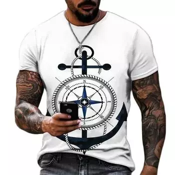 Винтажные футболки для мужчин, топ с 3D принтом якоря, футболка большого размера с короткими рукавами, хлопковые футболки в стиле хип-хоп с круглым вырезом, мужская одежда S