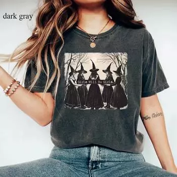 Винтажные футболки Girls Will Be Girls Witch Shirt Funny Witch Shirts Футболки для женщин на Хэллоуин Винтажная одежда Witchy Vibes Graphic T Shirts S