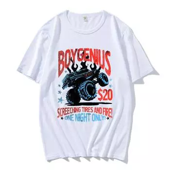 Винтажные футболки Monster Truck 20$ Boygenius Футболки Boygenius Screeching Tires and Fire на лето Унисекс с коротким рукавом XS чёрный