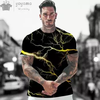 Винтажные футболки Мужские футболки с коротким рукавом Футболки для мужчин Одежда Одежда с принтом молнии Мужские графические футболки Мужская летняя одежда S