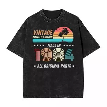 Винтажные футболки с эффектом стирки, лимитированная серия, сделано в 1984 году, уличная одежда, футболки с коротким рукавом и принтом, мужские, женские S