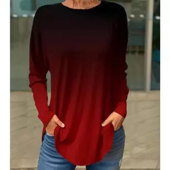 Винтажные футболки с длинным рукавом и 3D-принтом, цветочный круглый вырез, топ для женской одежды S