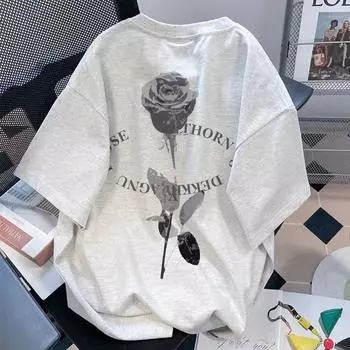 Винтажные футболки с круглым вырезом и цветочным принтом для мужчин и женщин, летние модные тенденции, повседневные удобные топы из чистого хлопка для пар с короткими рукавами M белый