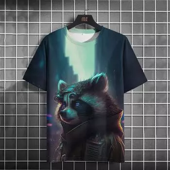 Винтажные футболки с принтом енота в 3D, стильные мужские футболки с коротким рукавом большого размера, милые мужские топы с принтом животных S