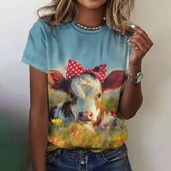 Винтажные футболки с принтом яка из мультфильма, женская футболка с коротким рукавом, летняя повседневная одежда 2025 года S