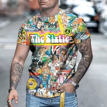 Винтажные футболки с рисунком из мультфильмов 1960-х годов с буквами, летние футболки для мужчин, уличная одежда, 3D-принт, модные футболки с коротким рукавом и круглым вырезом S