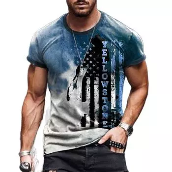 Винтажные футболки с рисунком Йеллоустона для мужчин, летние свободные уличные топы в стиле хип-хоп с круглым вырезом с короткими рукавами, футболка большого размера, одежда XL