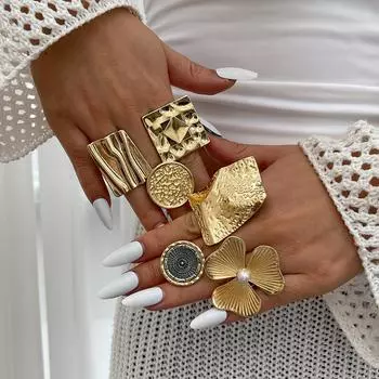 Винтажные геометрические цветочные кольца на костяшки пальцев для женщин, золотого и серебряного цвета, нерегулярные плиссированные кольца с имитацией жемчуга, модные ювелирные изделия