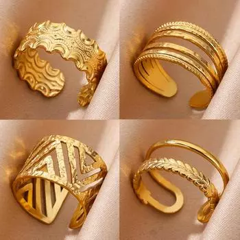 Винтажные геометрические многослойные кольца для женщин, открытые регулируемые, из нержавеющей стали, золотого цвета, обручальное кольцо для пары, модные ювелирные изделия, GIF