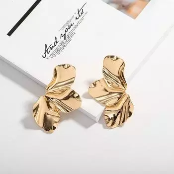 Винтажные геометрические серьги-гвоздики с преувеличенными листьями, нестандартные металлические серьги золотой