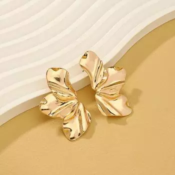 Винтажные геометрические серьги-гвоздики с преувеличенными листьями, нестандартные металлические серьги золотой